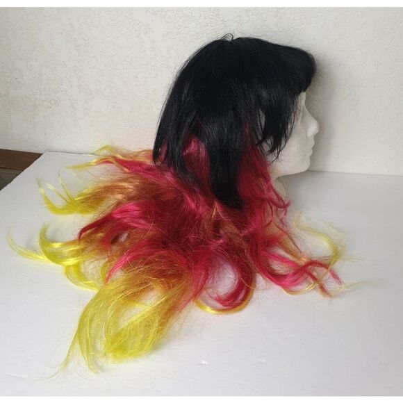 Long Black & Red Ombre Wig With Bangs Halloween Cosplay Women's Party Hair OS - Picture 3 of 5